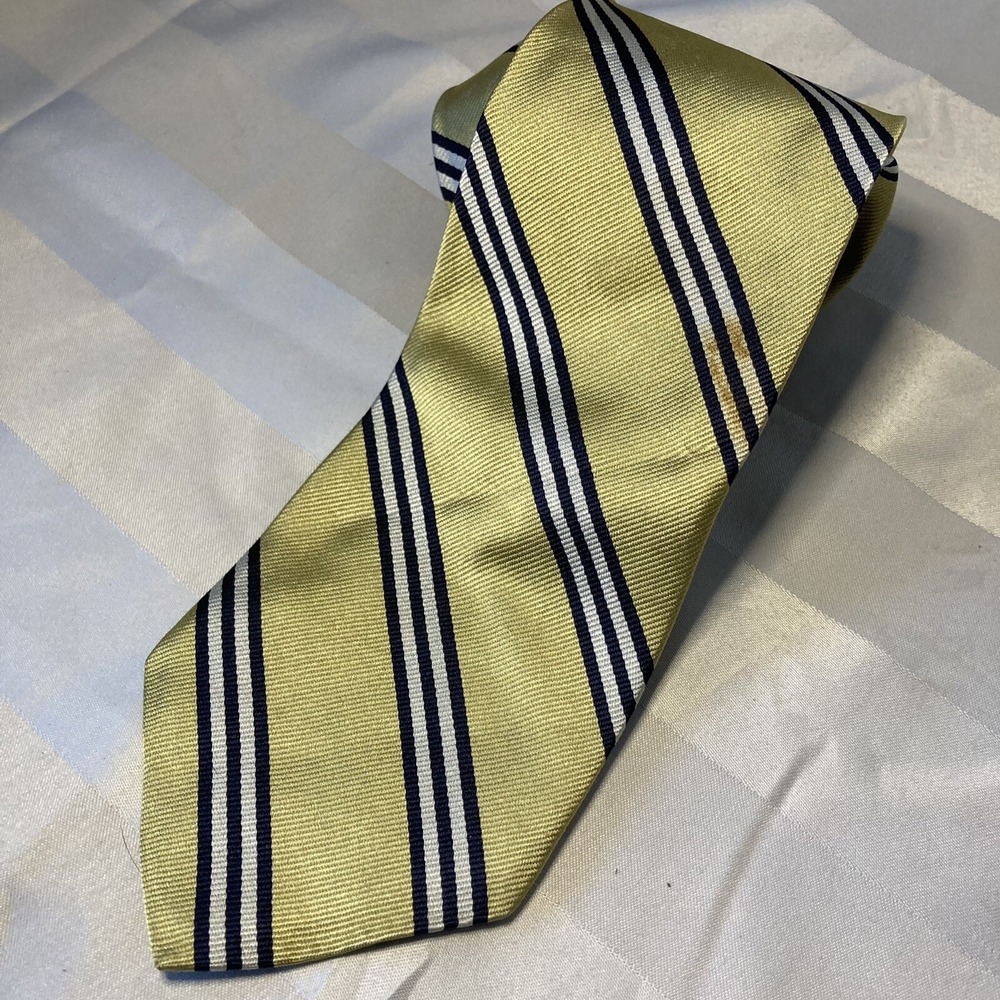 Brooks Brothers 346 Tie Mens Yellow Gold Black Striped Silk Repp Necktie USA 59"